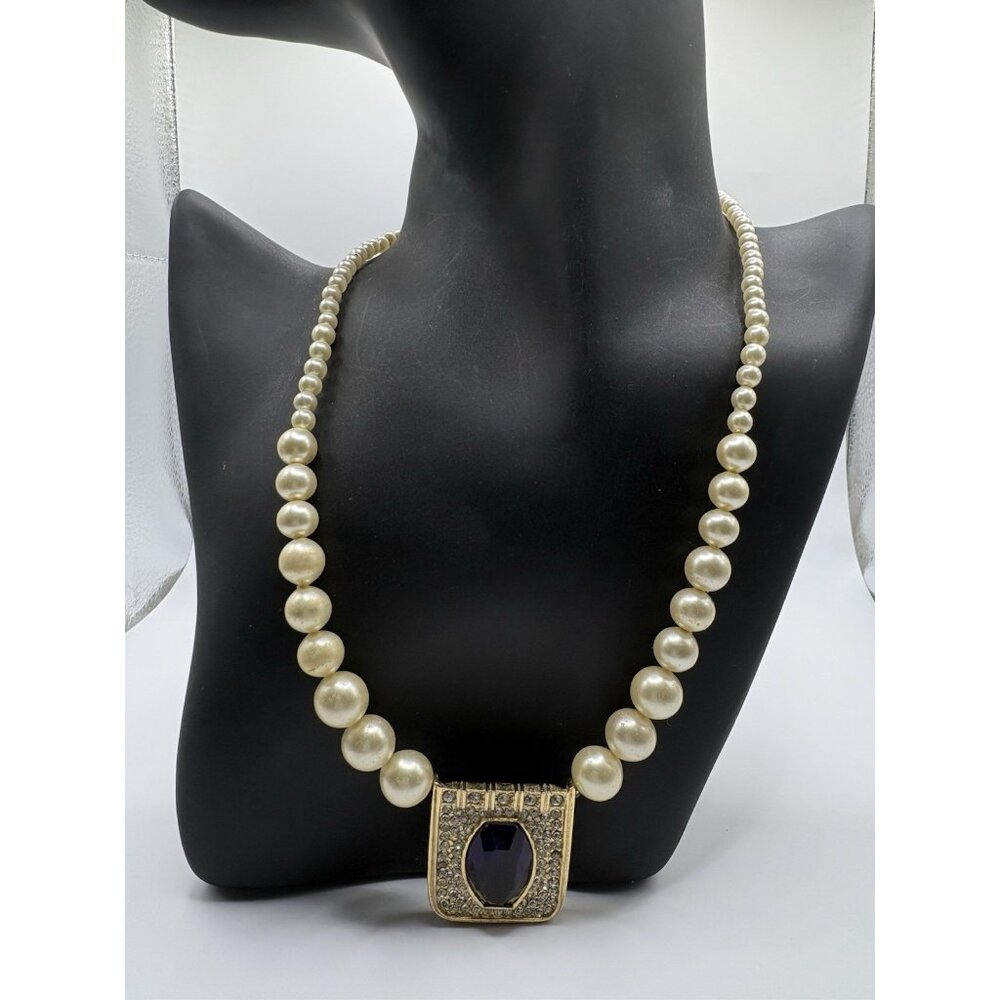 Vintage Hobe Pearl Pendant Necklace Purple Stone Majorca Spain Gold Filled Clasp